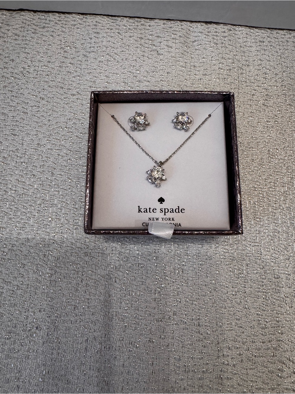 Kate Spade Cubic Zirconia Silver Flower Necklace & Earring Set - Silver